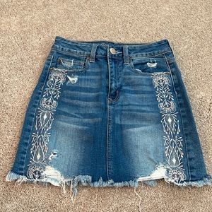 American Eagle Outfitters Embroidered Hi Rise Denim Skirt